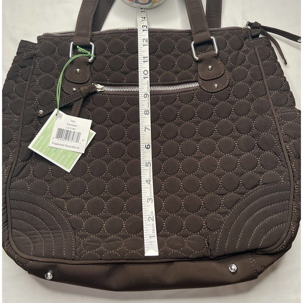 Vera Bradley Large Espresso Tote Double Straps Pockets Zip Closure New​​ - Picture 5 of 10